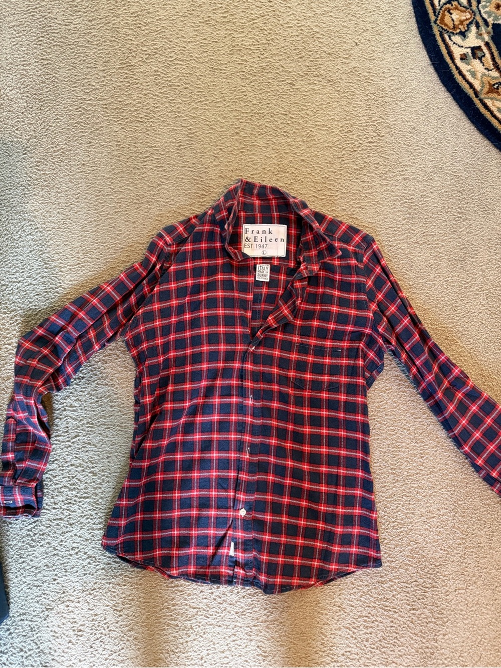 Frank & Eileen Barry Red and Navy Plaid Button-Up Shirt